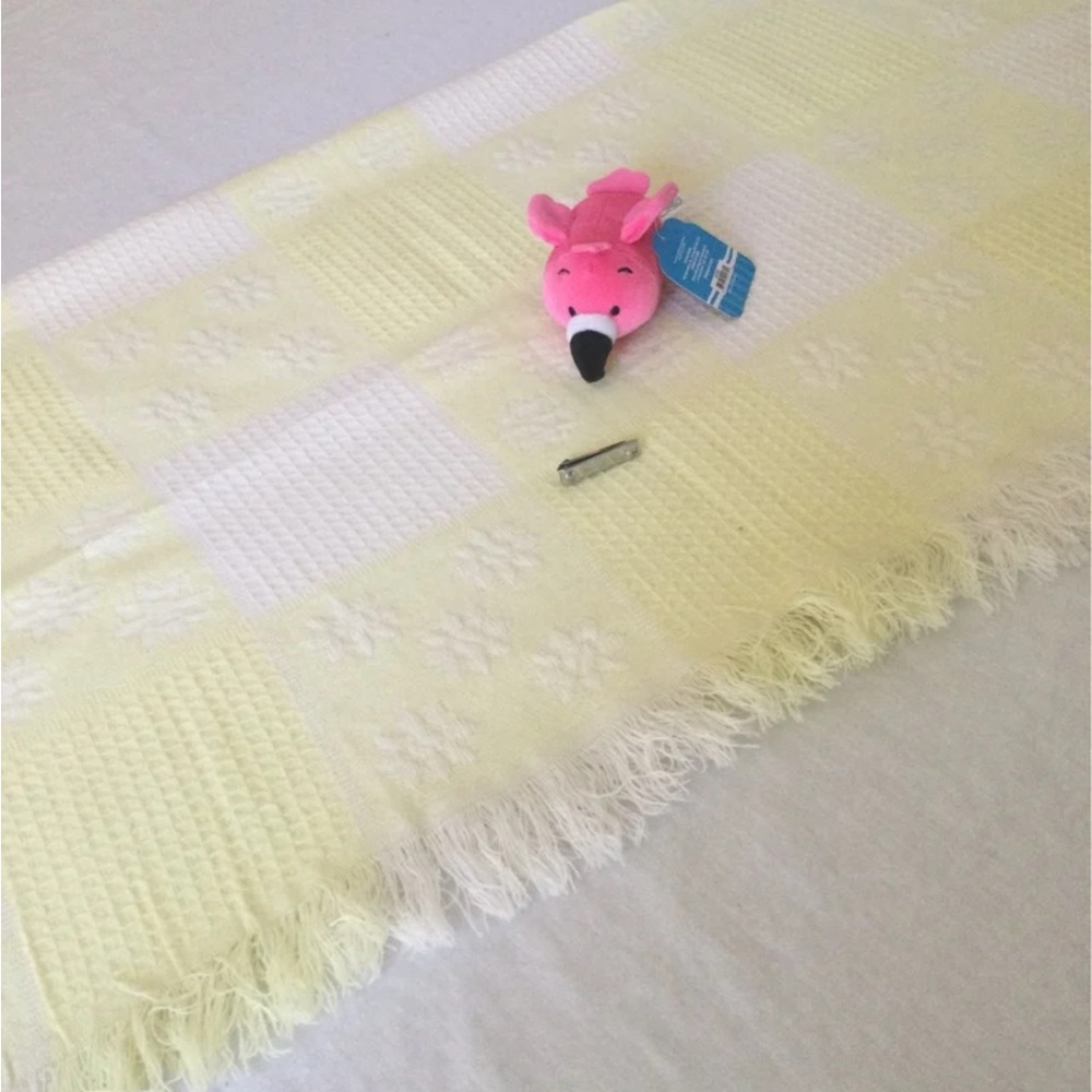 Yellow and White Kids Blanket with Pink Toy